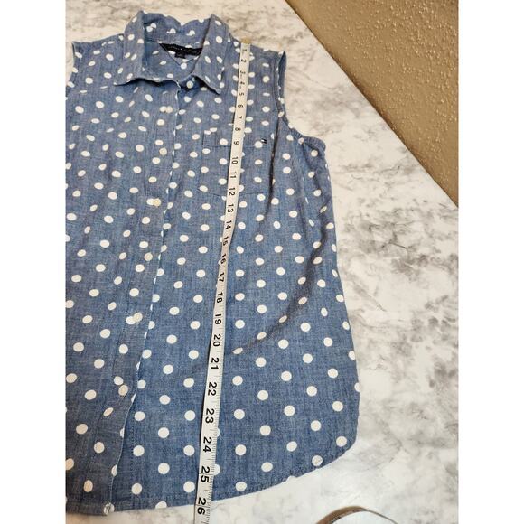 Tommy Hilfiger Womens Blue White Polka Dot Sleeveless Button Front Blouse Medium - Picture 6 of 6